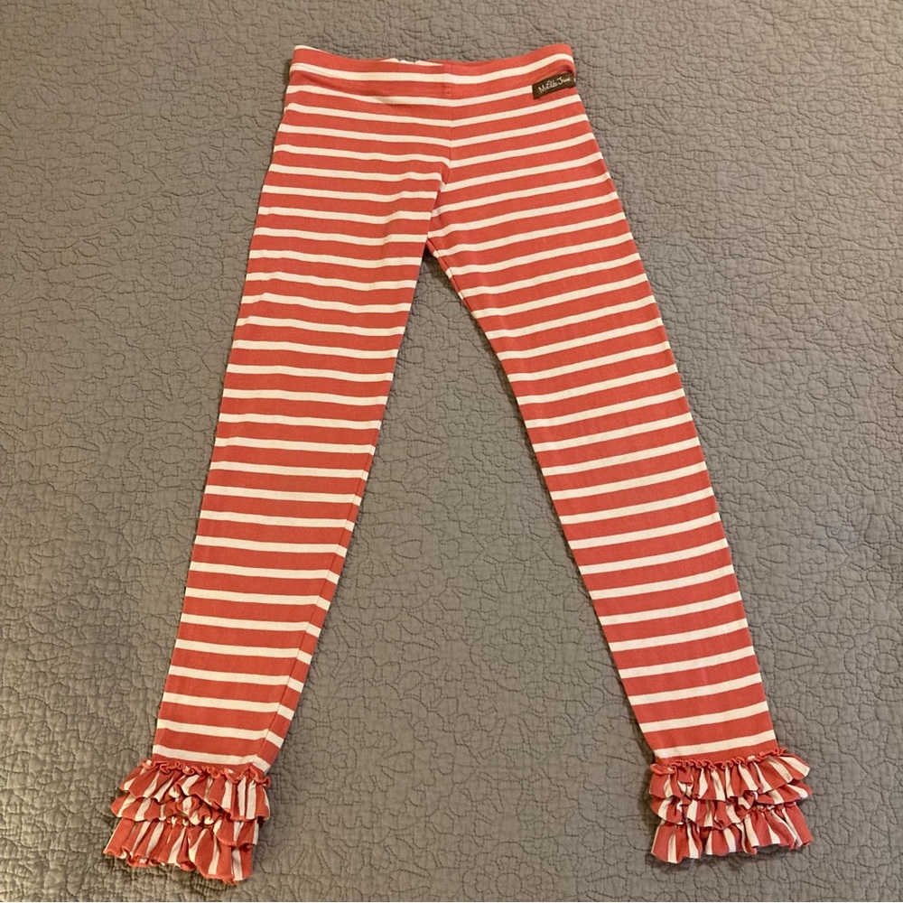 Matilda Jane Coral and White Striped Bennys Leggings with Ruffle Hem